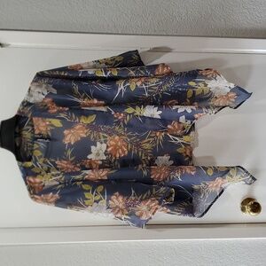 Oneill M Floral asymmetrical short duster dusty navy tan white green